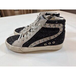Dormy 7.5 Vintage Havana Black Sparkle High-Top Sneakers With Star Accents